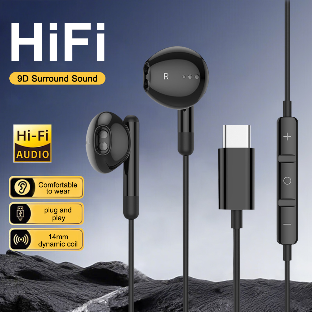 Type C Wired Earphones With Mic - USB C Kabelgebundene Kopfhörer HiFi Stereo