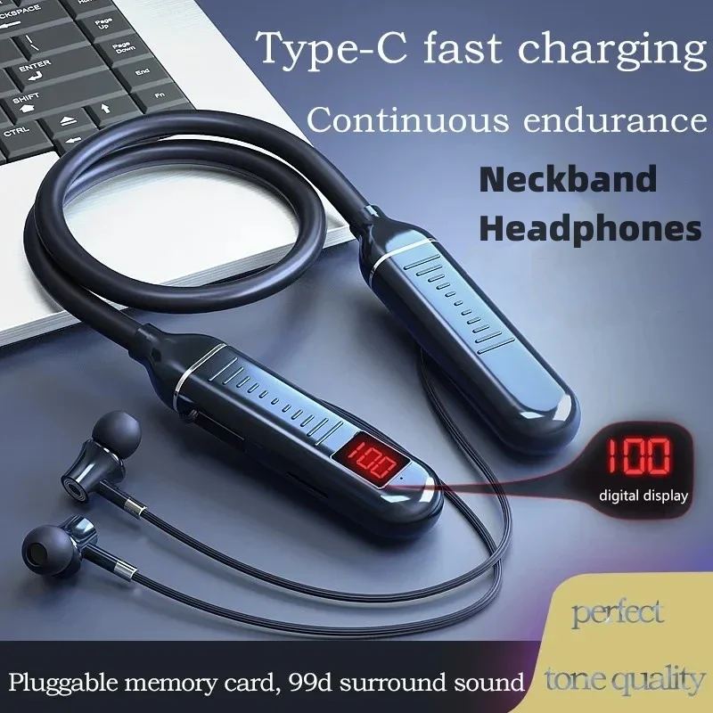 Magnetic Neckband Sports Earphones - Drahtlose Bluetooth-Kopfhörer, Nackenbügel-Kopfhörer, Gaming-LED-Anzeige, Stereo-Sport-Headset, Halter,
